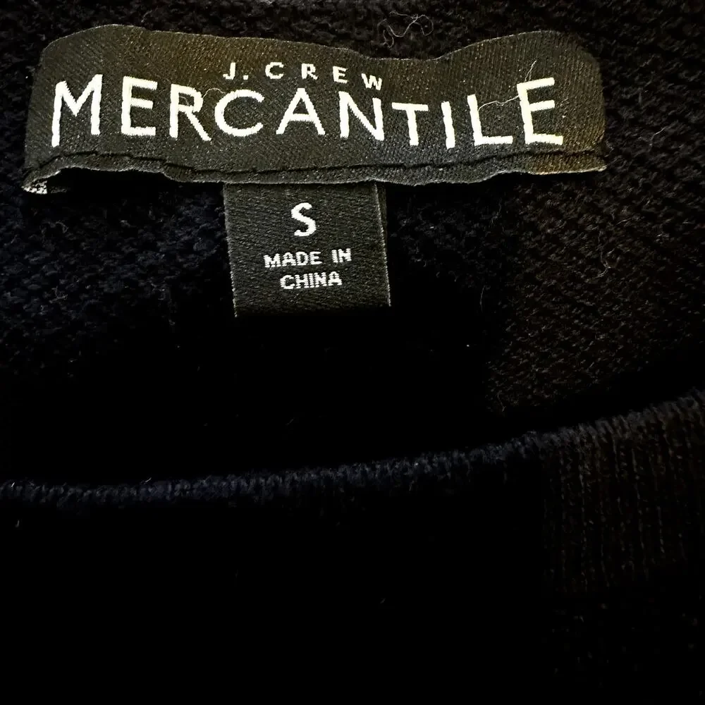 J. Crew Mercantile Cotton Pique Crewneck Sweater Long Sleeve Knitted Black S